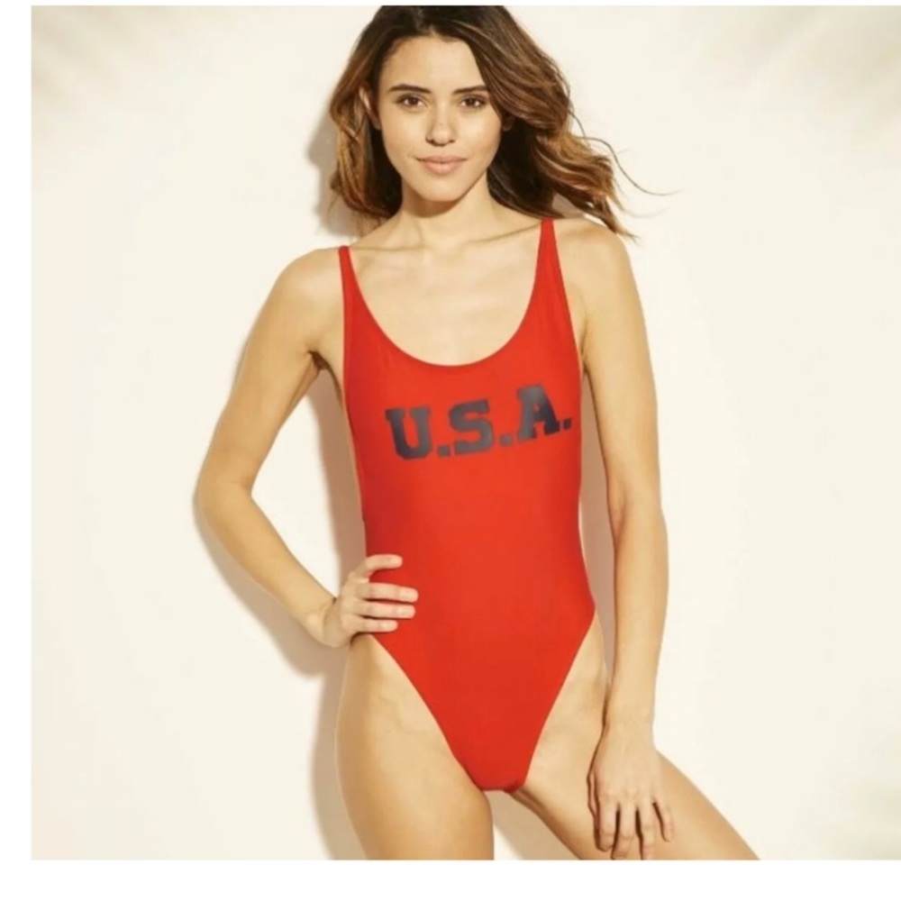 Xhilaration Red PATRIOTIC USA Scoop Back Swimsuit